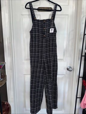 Plaid Wide-Leg Jumpsuit in Black